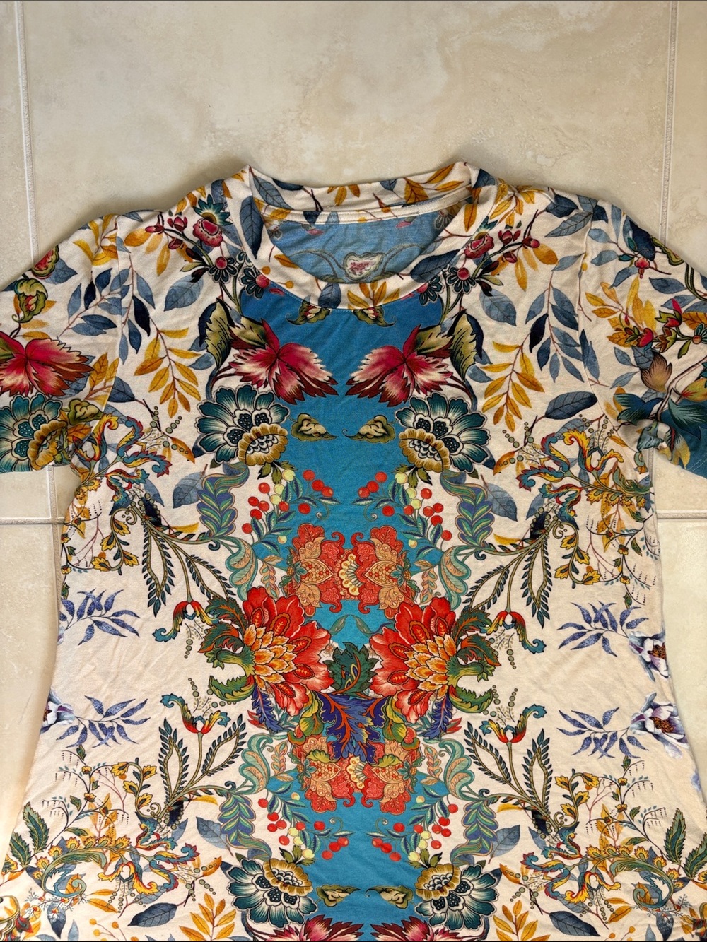 Johnny Was Blue Multi Floral Short Sleeve Tee - Picture 5 of 10